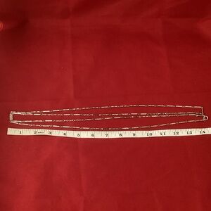 Very long silver tone metallic rectangle pieces necklace